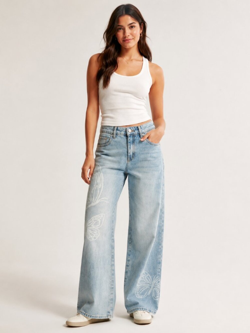 NWT Aéropostale Aero Baggy Wide Leg Jeans Regular Light Wash Butterfly Y2K